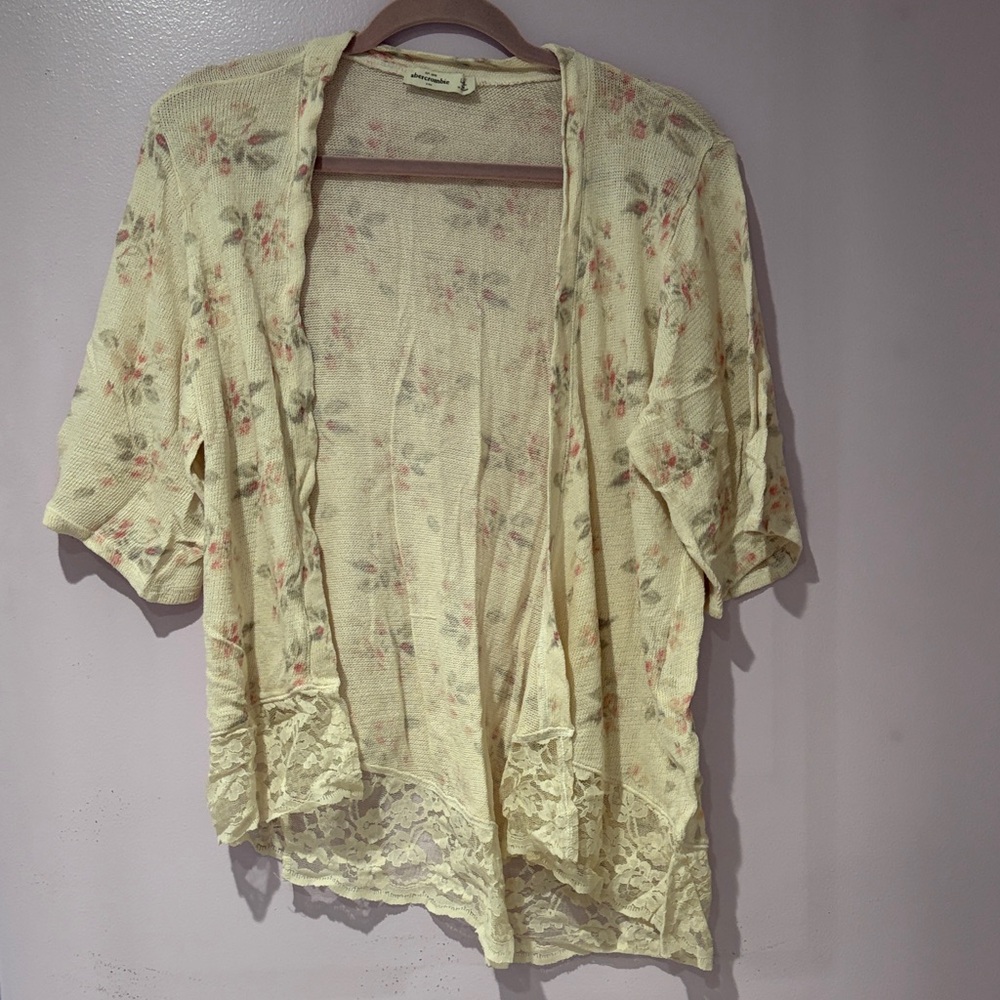 Abercrombie Kids Floral Lace Cardigan - Cream and Pink